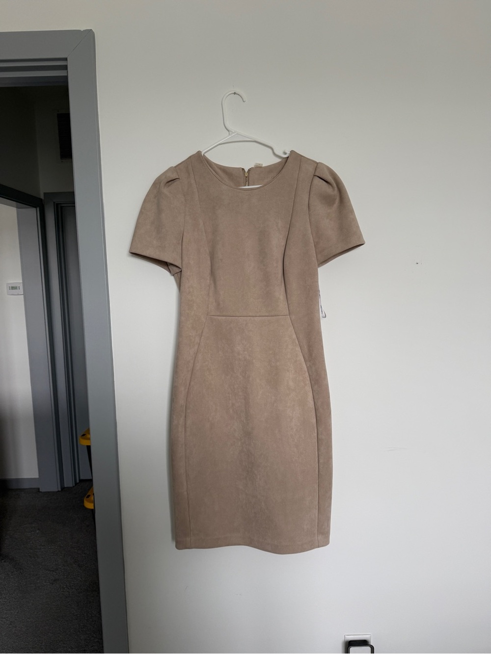 Calvin Klein Taupe Suede-Look Short Sleeve Midi Dress